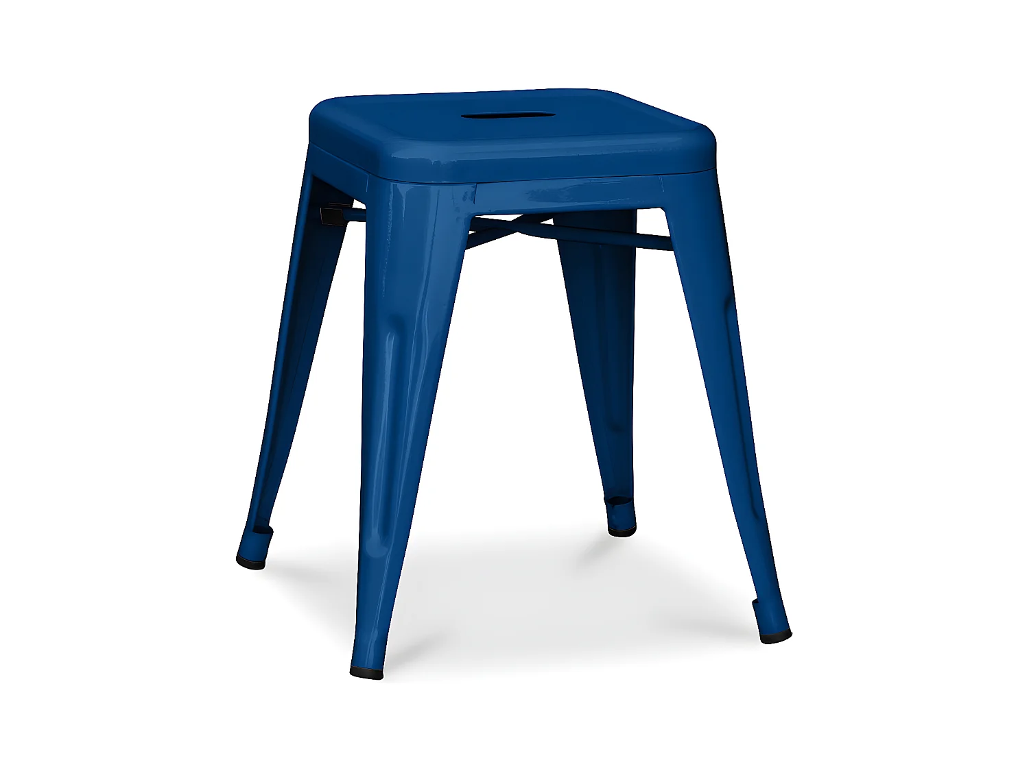 Petit tabouret industriel acier brillant renforcé Kalax 45cm --Couleur Bleu foncé