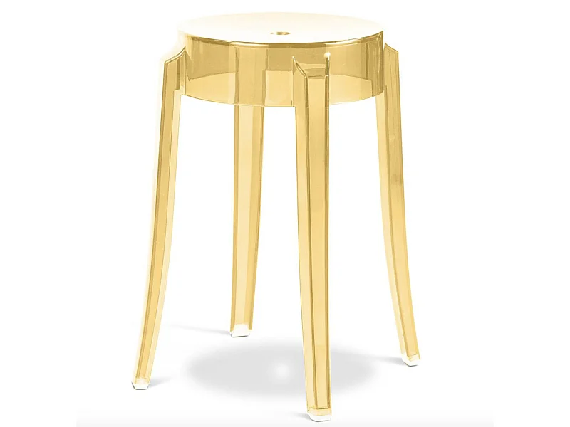 Tabouret design en polycarbonate transparent LOUIVA - Assise 47, 65 ou 75cm-Jaune-Hauteur 47 cm