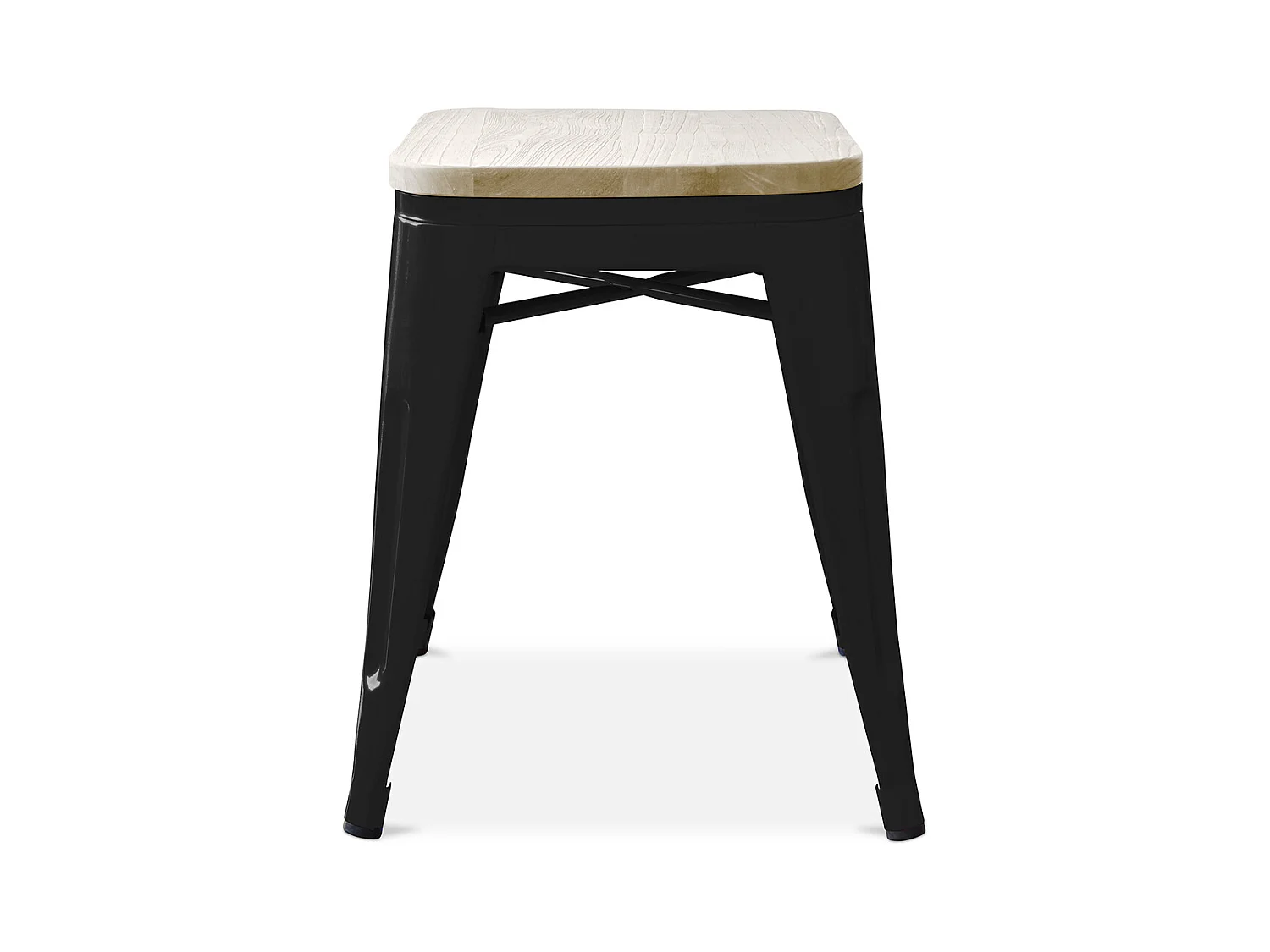 Petit tabouret industriel acier brillant et assise en bois massif naturel Reko 45cm-Couleur Fuchsia