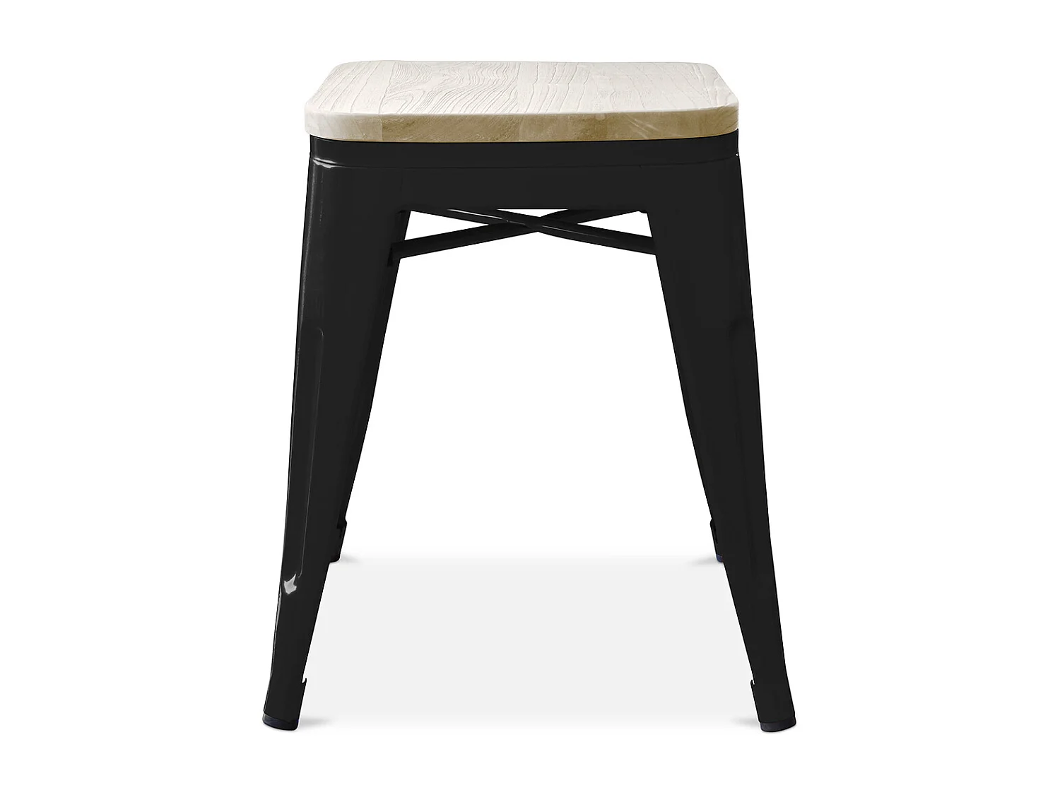 Petit tabouret industriel acier brillant et assise en bois massif naturel Reko 45cm-Couleur Fuchsia