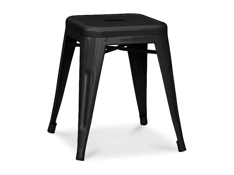 Taburete industrial pequeño Kalax de acero brillo reforzado 45 cm - Alta gama-Color Negro