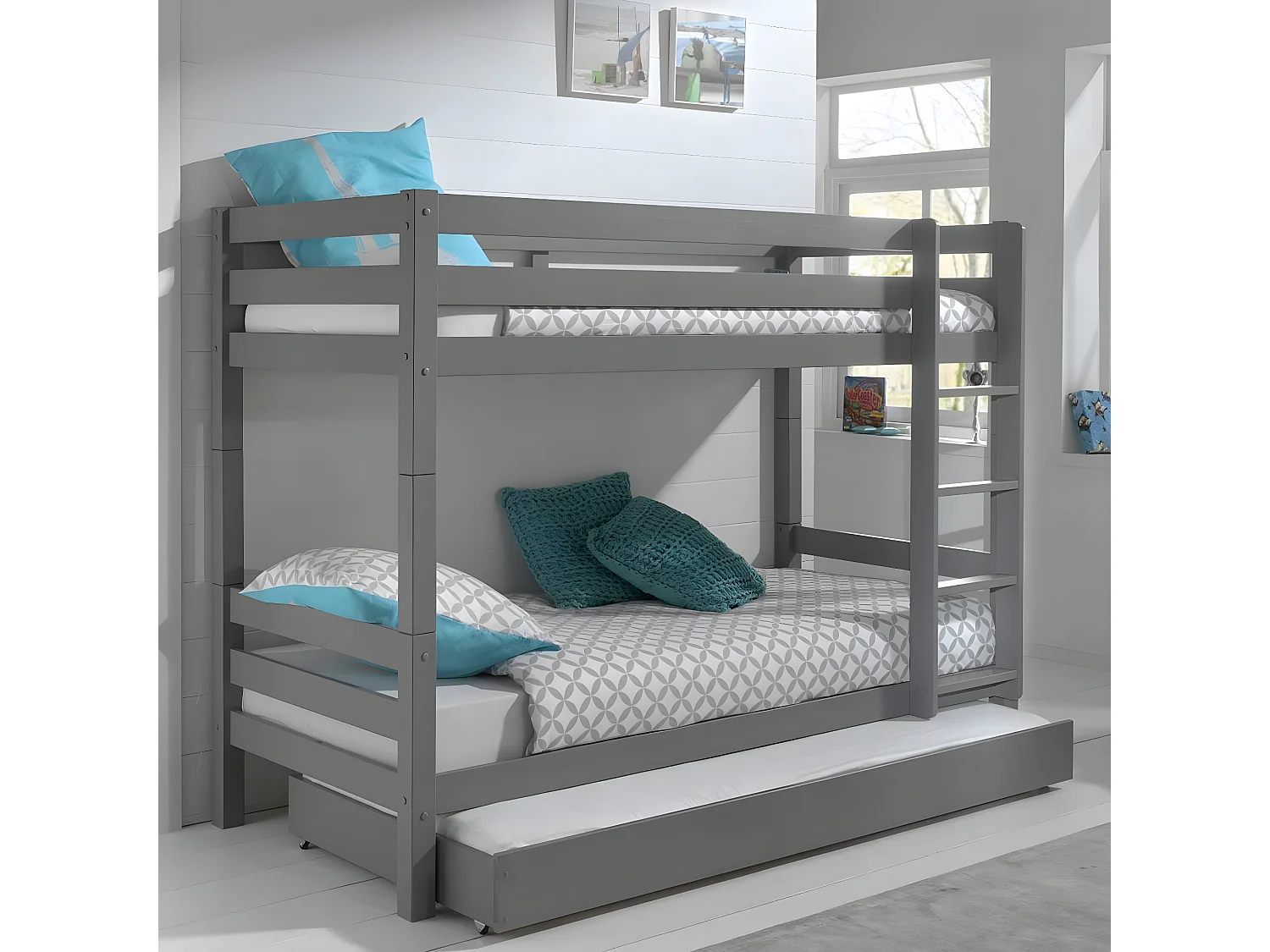 Pack - Lit Superposé Enfant & Tiroir "Pino II" Gris