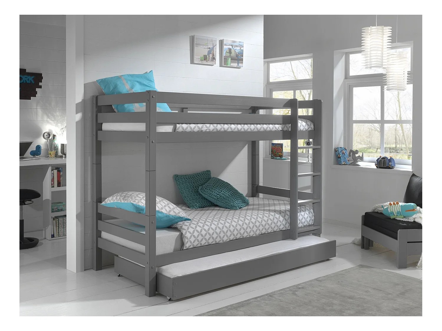 Pack - Lit Superposé Enfant & Tiroir "Pino II" Gris