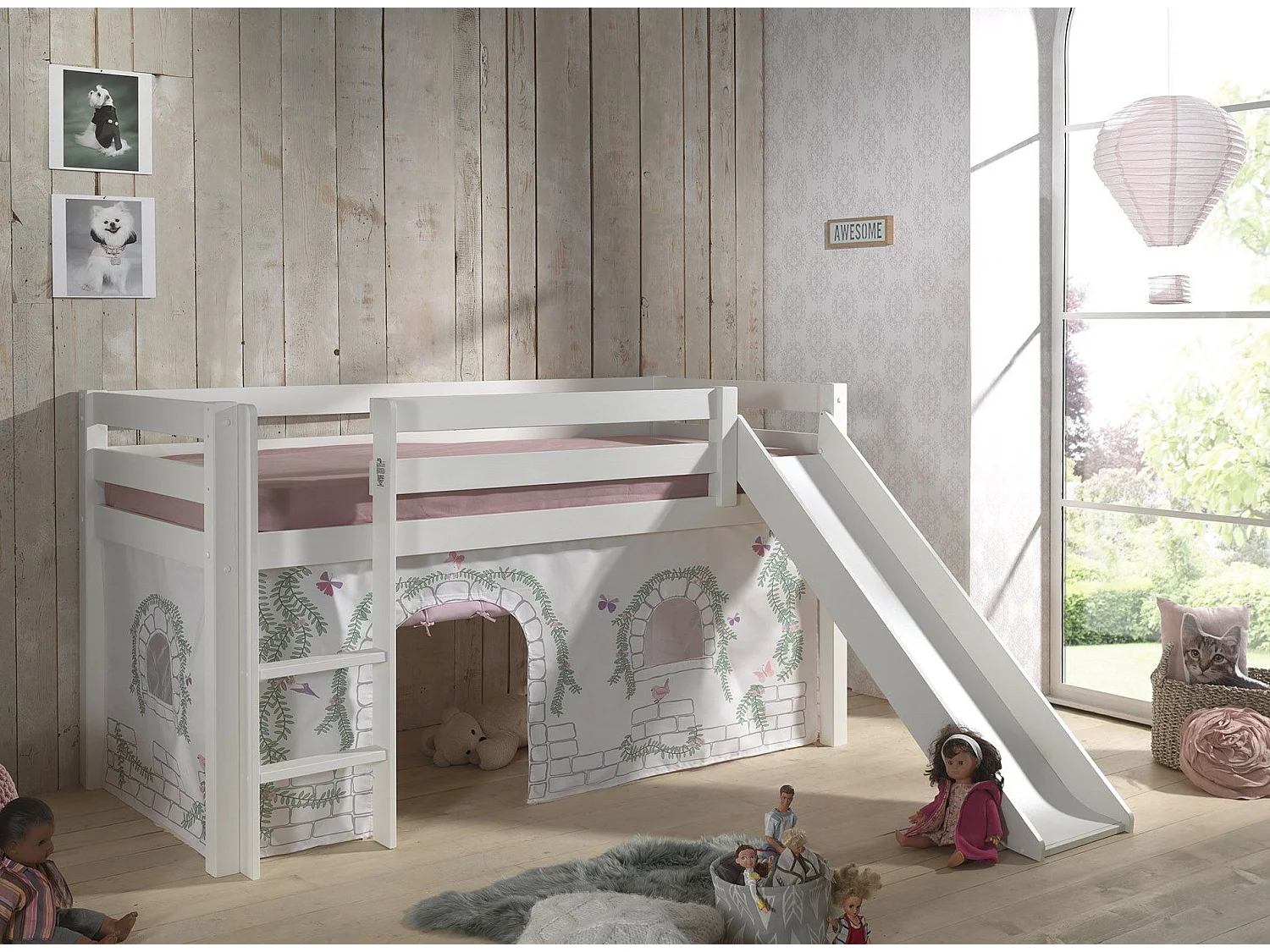 Pack - Lit Enfant Toboggan & Tente "Pino Birdy" 90x200cm Blanc