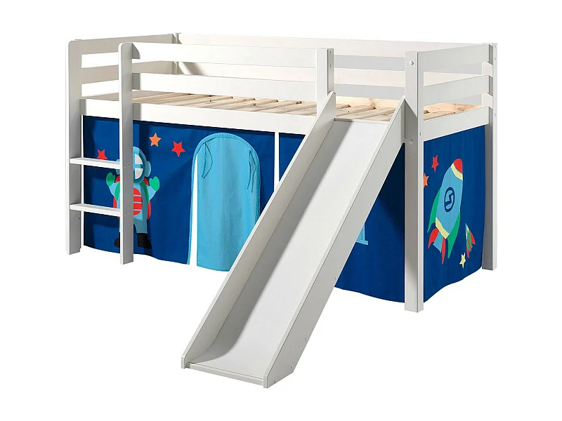 Cama Slide 90x200 cm con tienda astra de pino macizo blanco Pino