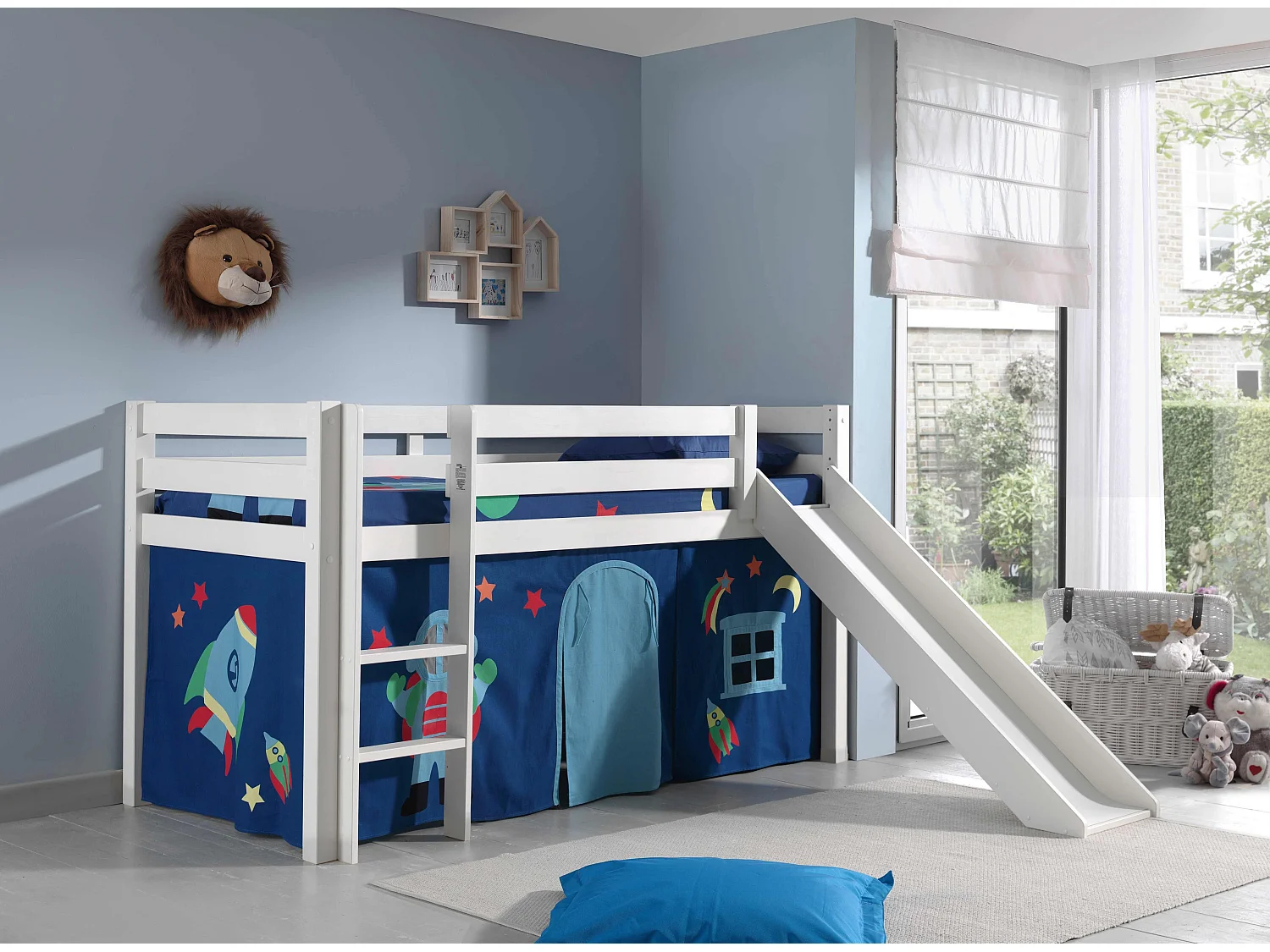 Cama Slide 90x200 cm con tienda astra de pino macizo blanco Pino