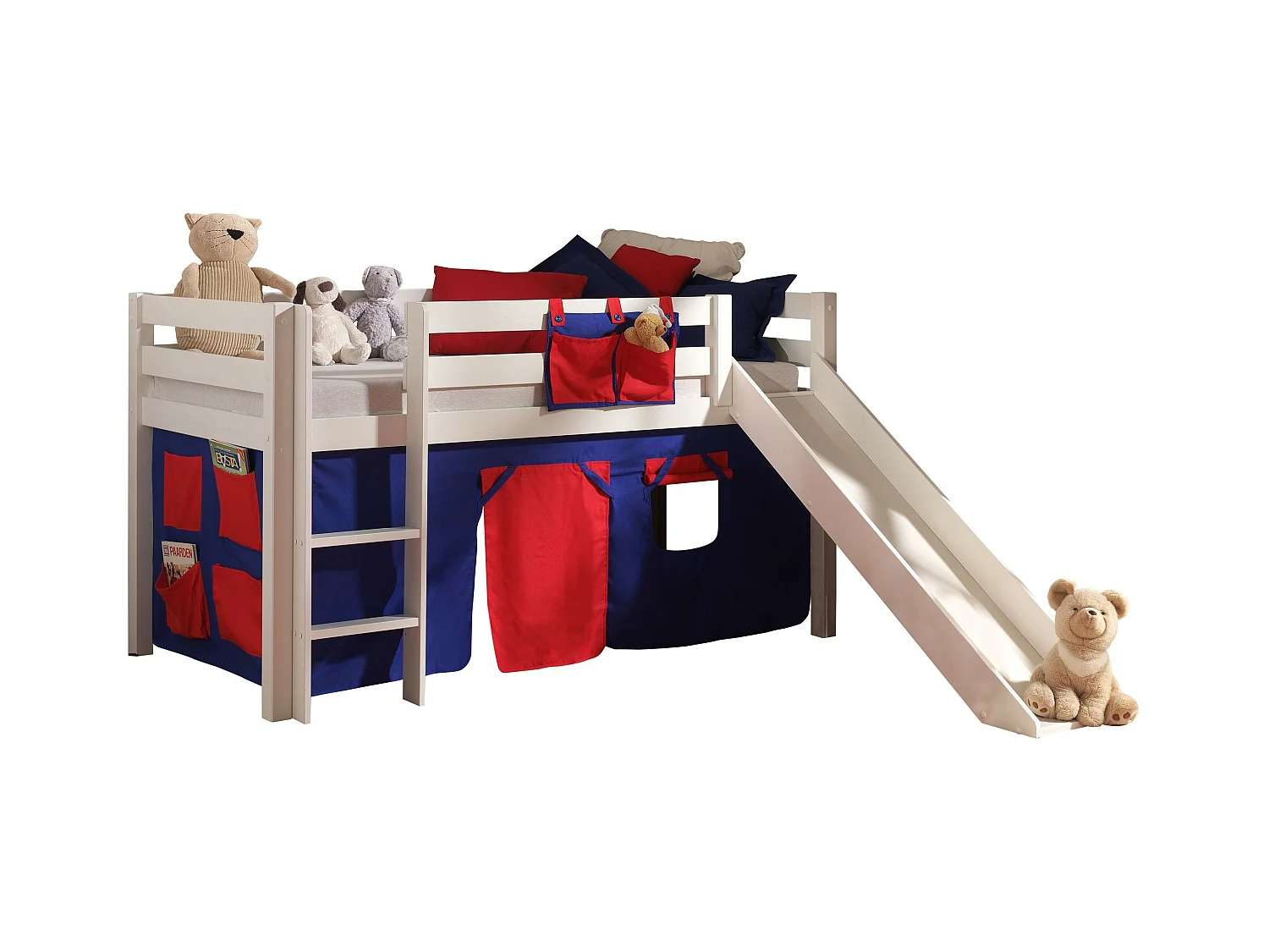 Lit Enfant Avec Toboggan "Pino Rouge" 90x200cm Blanc