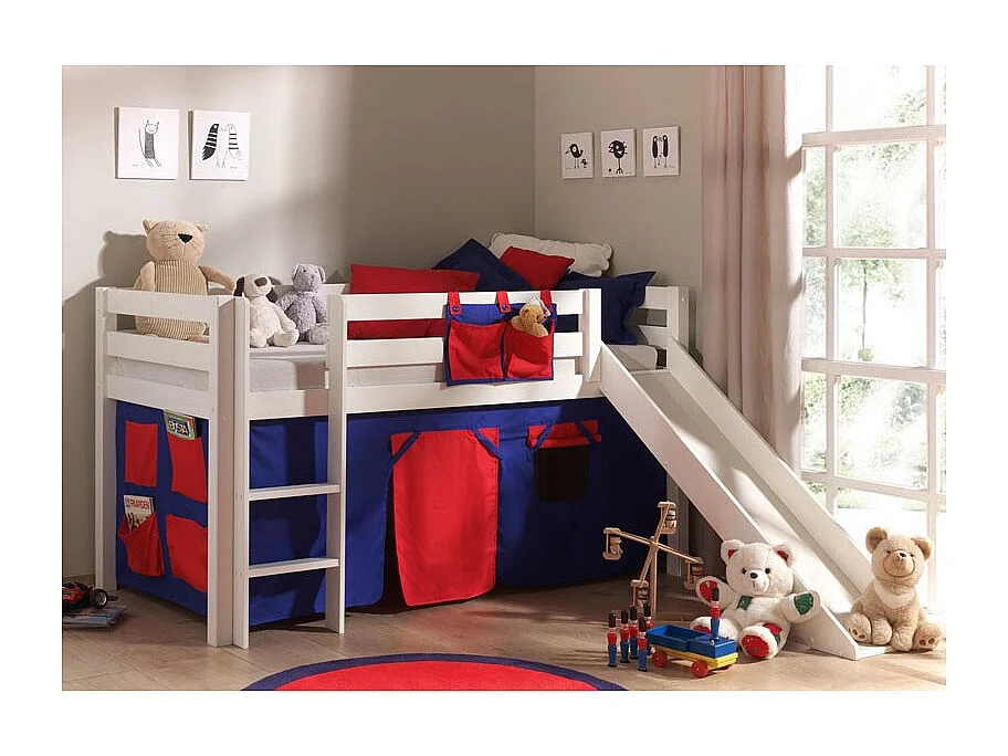 Lit Enfant Avec Toboggan "Pino Rouge" 90x200cm Blanc