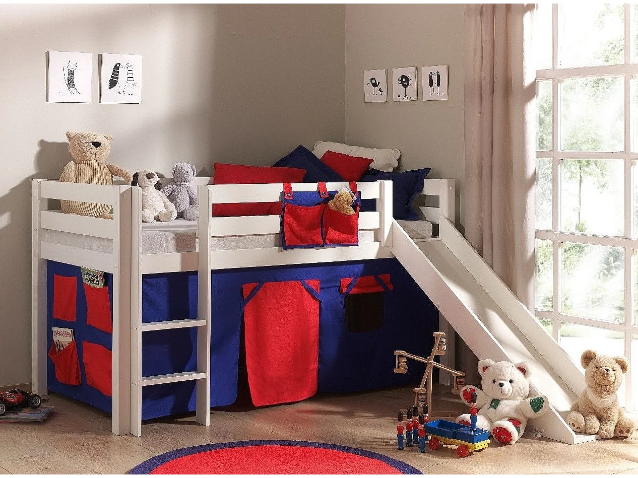 Lit Enfant Avec Toboggan "Pino Rouge" 90x200cm Blanc