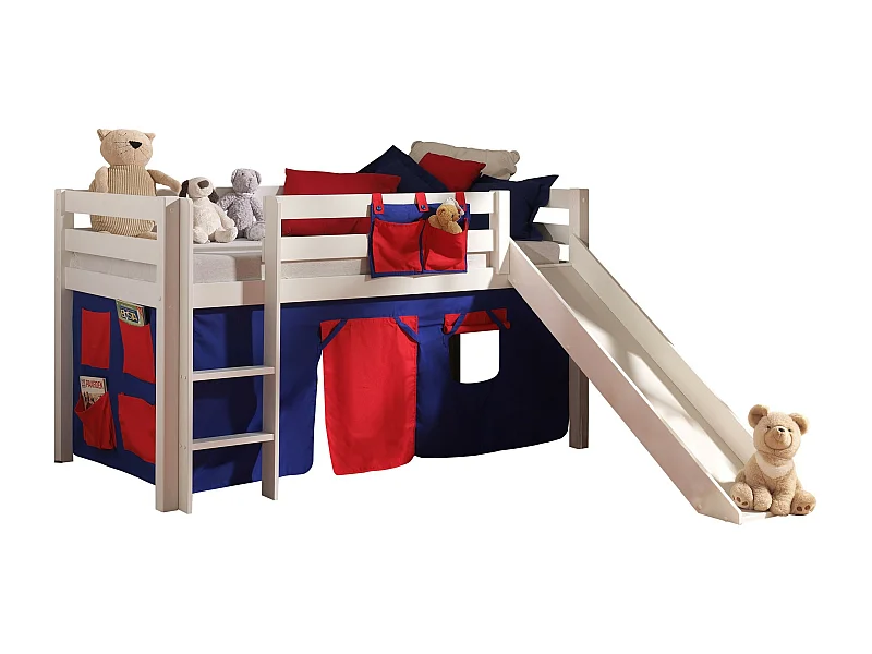 Lit Enfant Avec Toboggan "Pino Rouge" 90x200cm Blanc