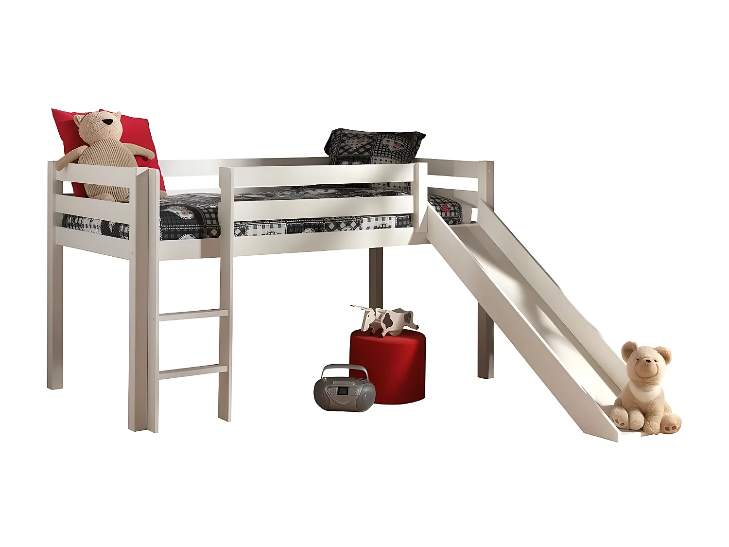 Glijbed 90x200 cm met tent en 3 vakken contra wit massief grenen Pino