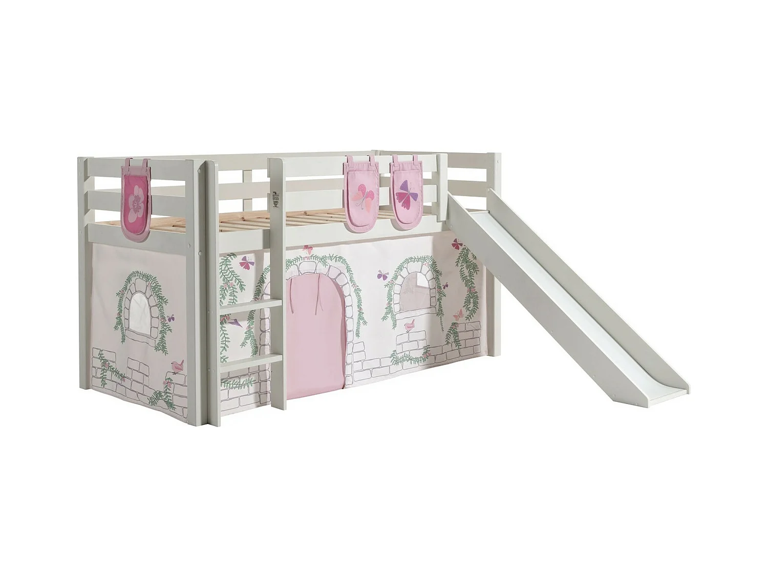 Pack - Lit Enfant Toboggan, Tente & 3 Pochettes "Pino Birdy" Blanc