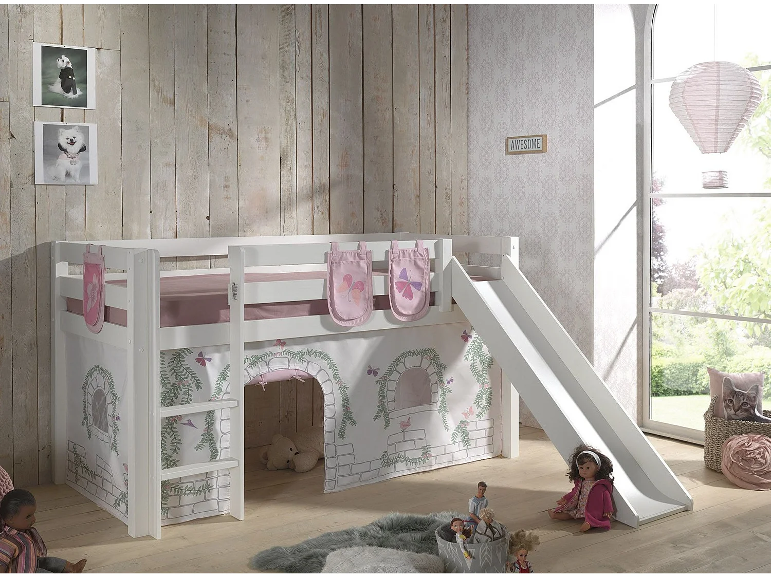 Pack - Lit Enfant Toboggan, Tente & 3 Pochettes "Pino Birdy" Blanc