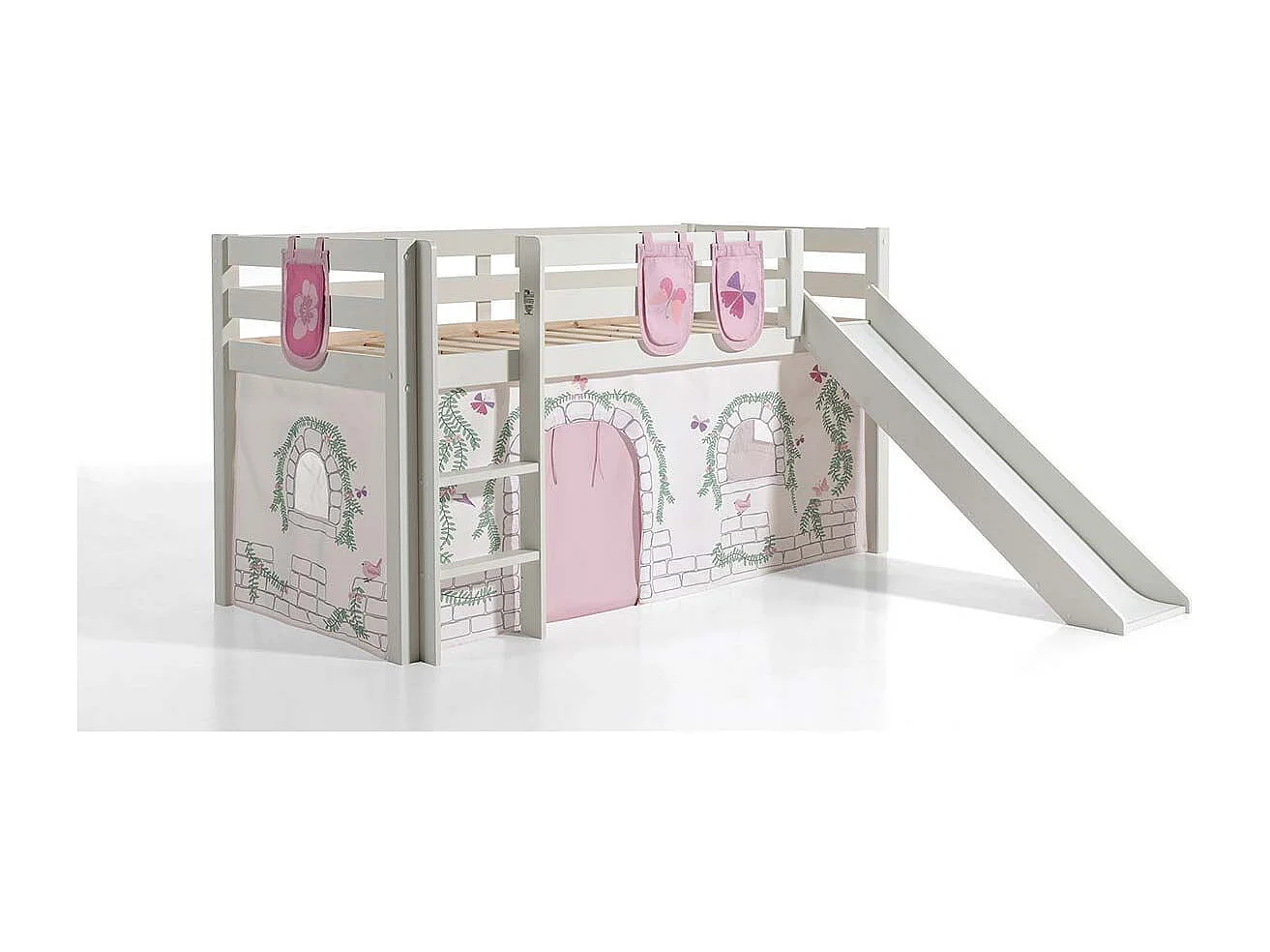 Pack - Lit Enfant Toboggan, Tente & 3 Pochettes "Pino Birdy" Blanc