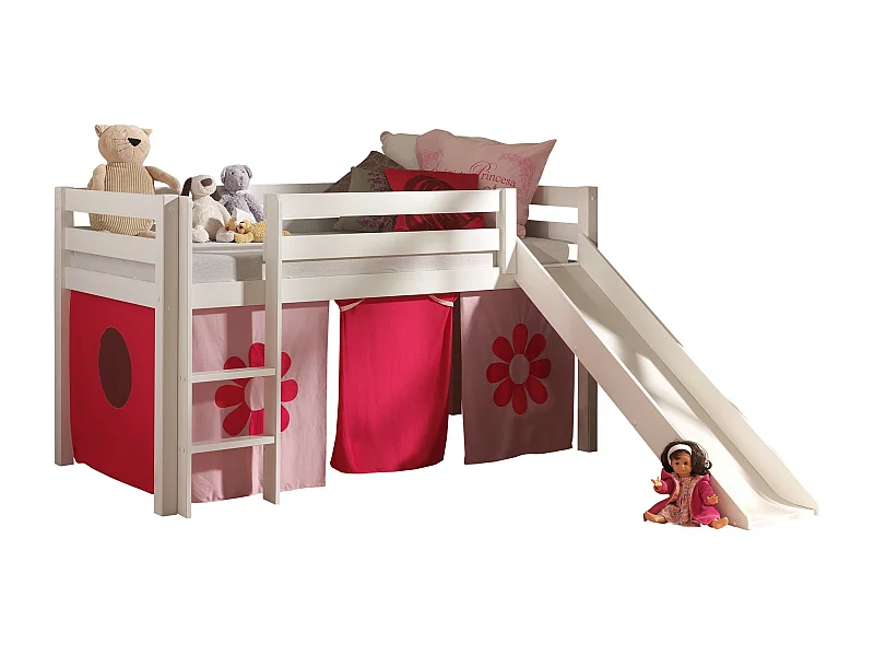 Cama Slide 90x200 cm con tienda de flores de pino macizo blanco Pino