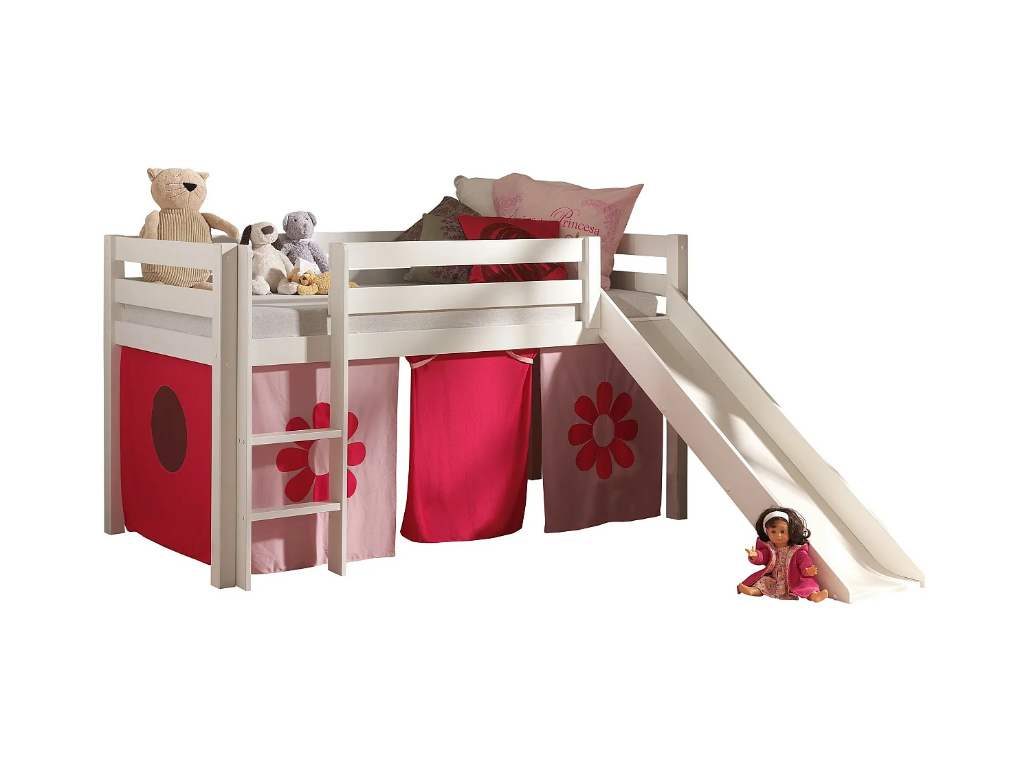 Lit Enfant Avec Toboggan "Pino Flower" 90x200cm Blanc