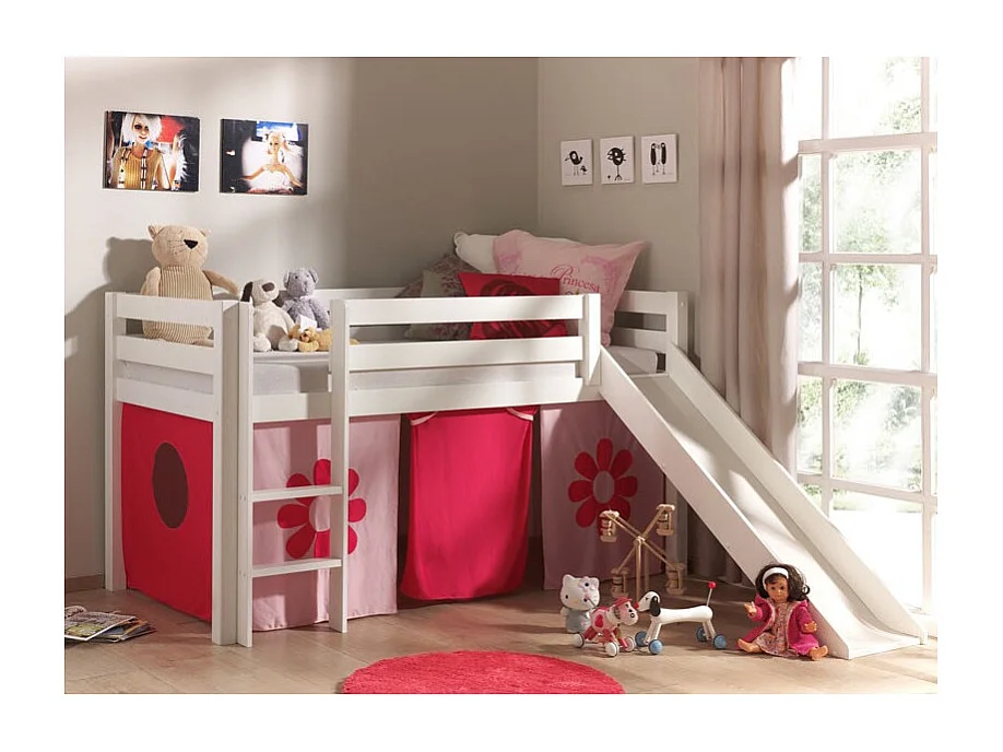 Lit Enfant Avec Toboggan "Pino Flower" 90x200cm Blanc