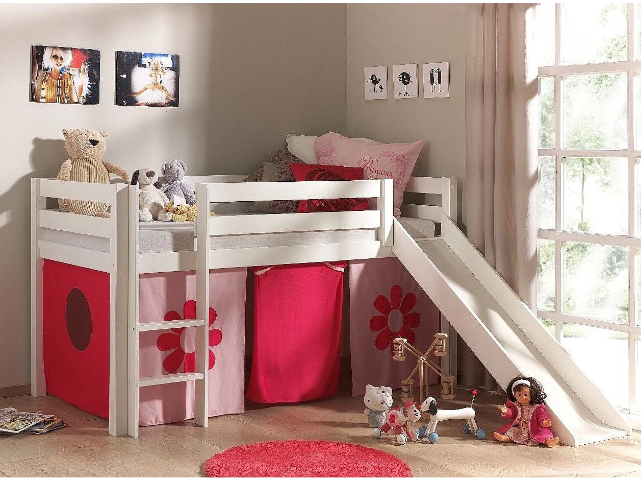 Lit Enfant Avec Toboggan "Pino Flower" 90x200cm Blanc