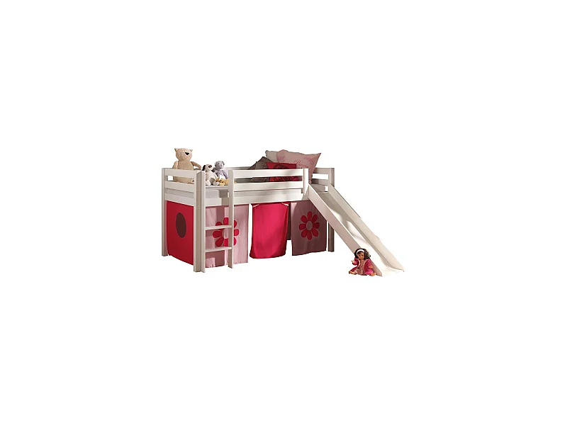 Cama Slide 90x200 cm con tienda de flores de pino macizo blanco Pino