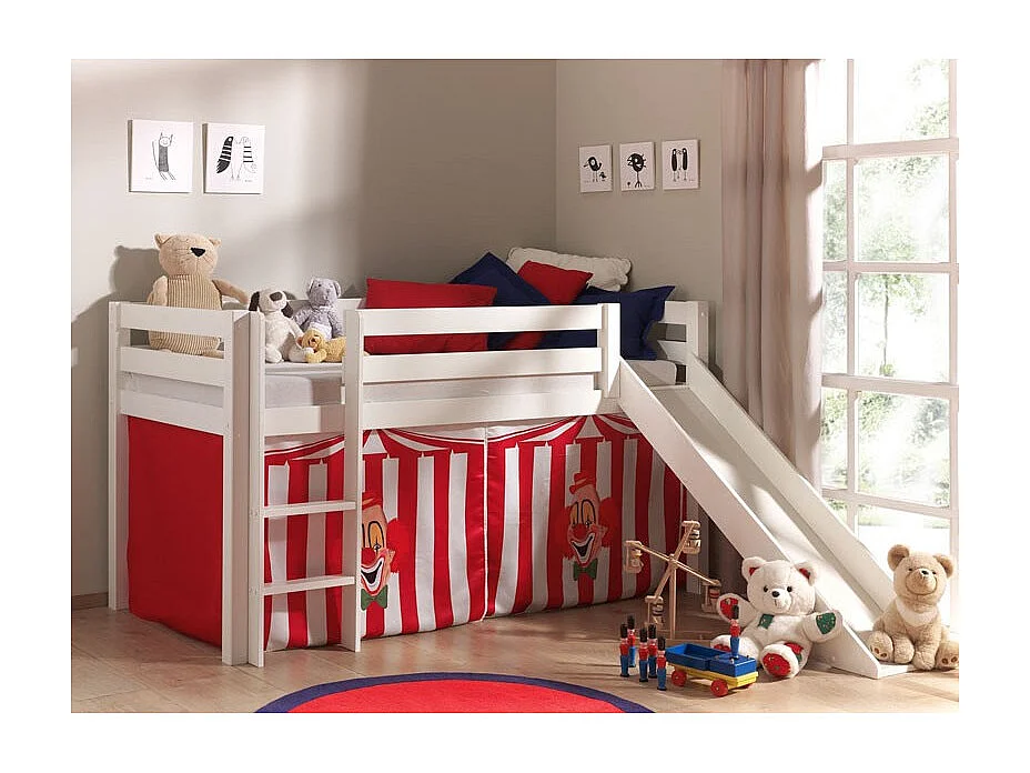 Lit Enfant Avec Toboggan "Pino Cirque" 90x200cm Blanc