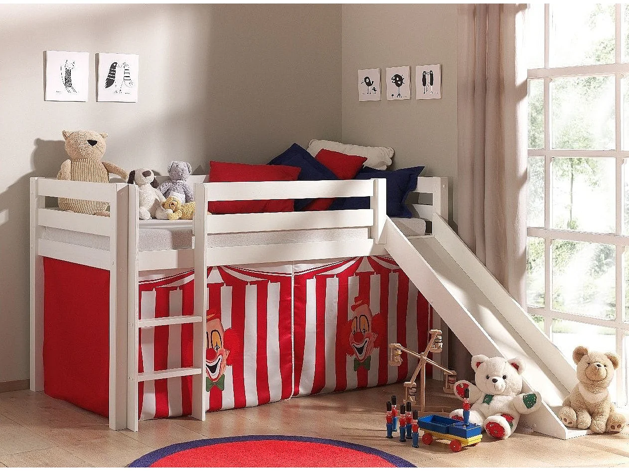 Lit Enfant Avec Toboggan "Pino Cirque" 90x200cm Blanc