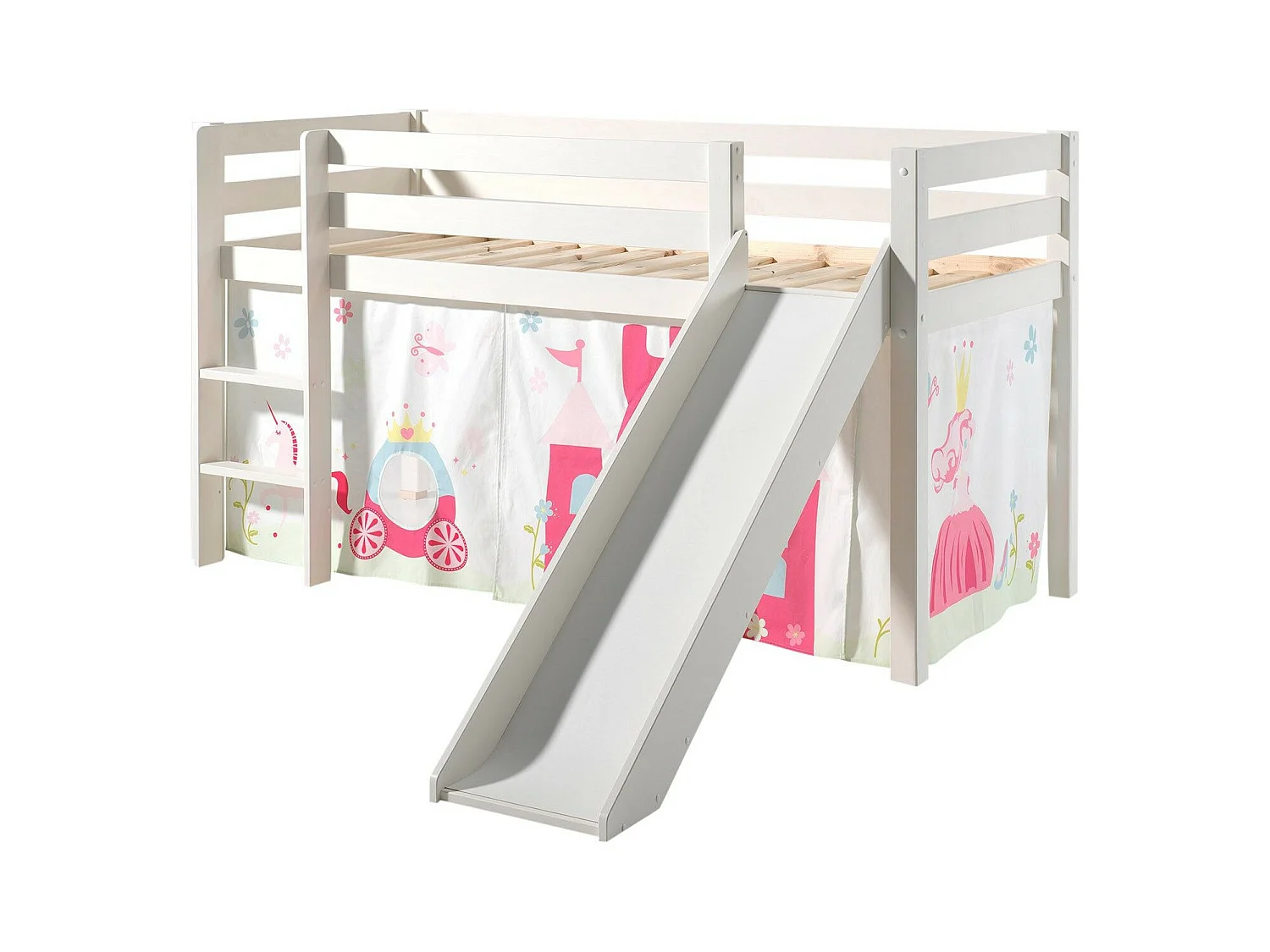 Lit Enfant Avec Toboggan "Pino Princesse" 90x200cm Blanc