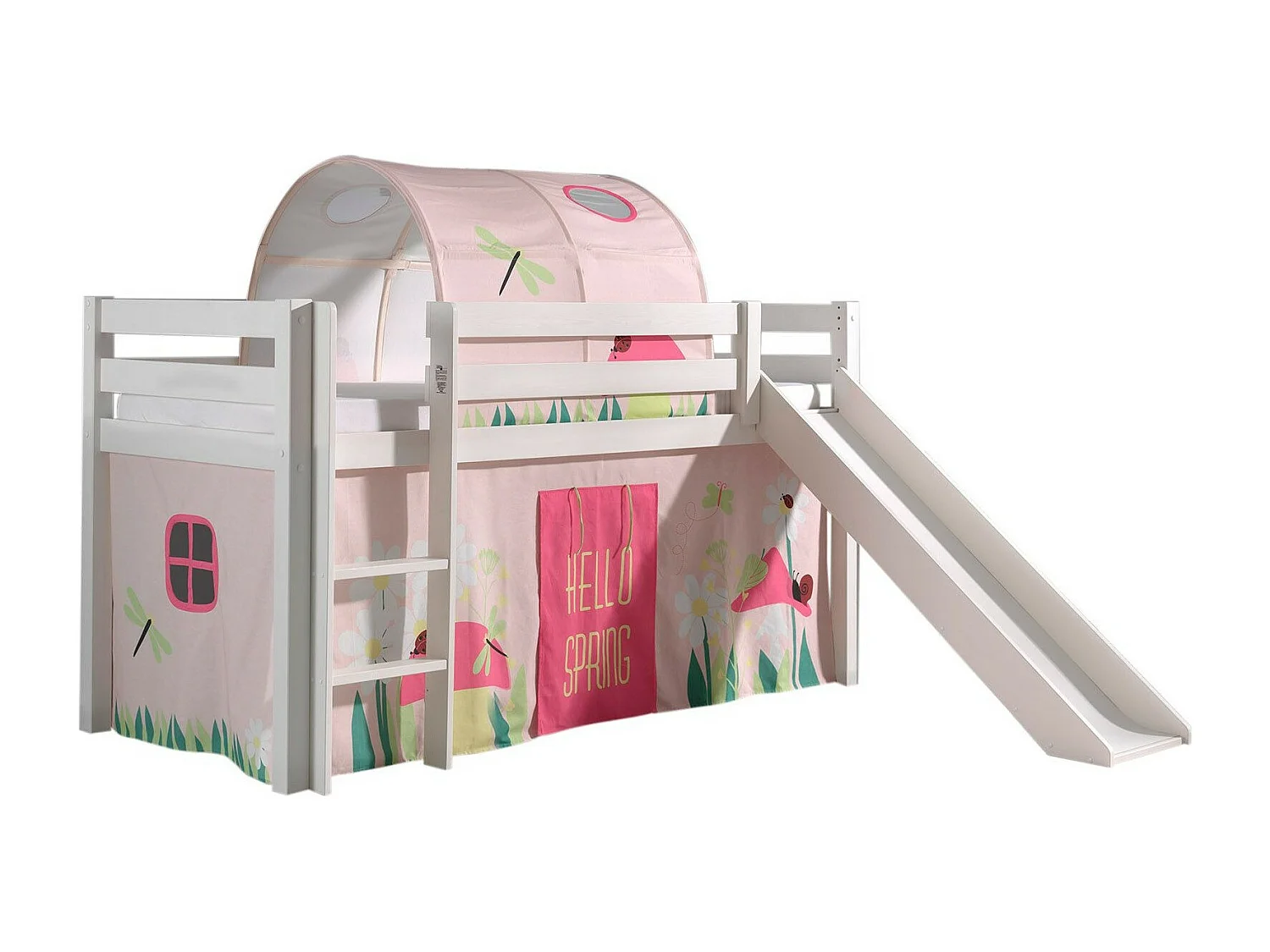 Glijbed 90x200 cm met tent en veertunnel massief grenen wit Pino