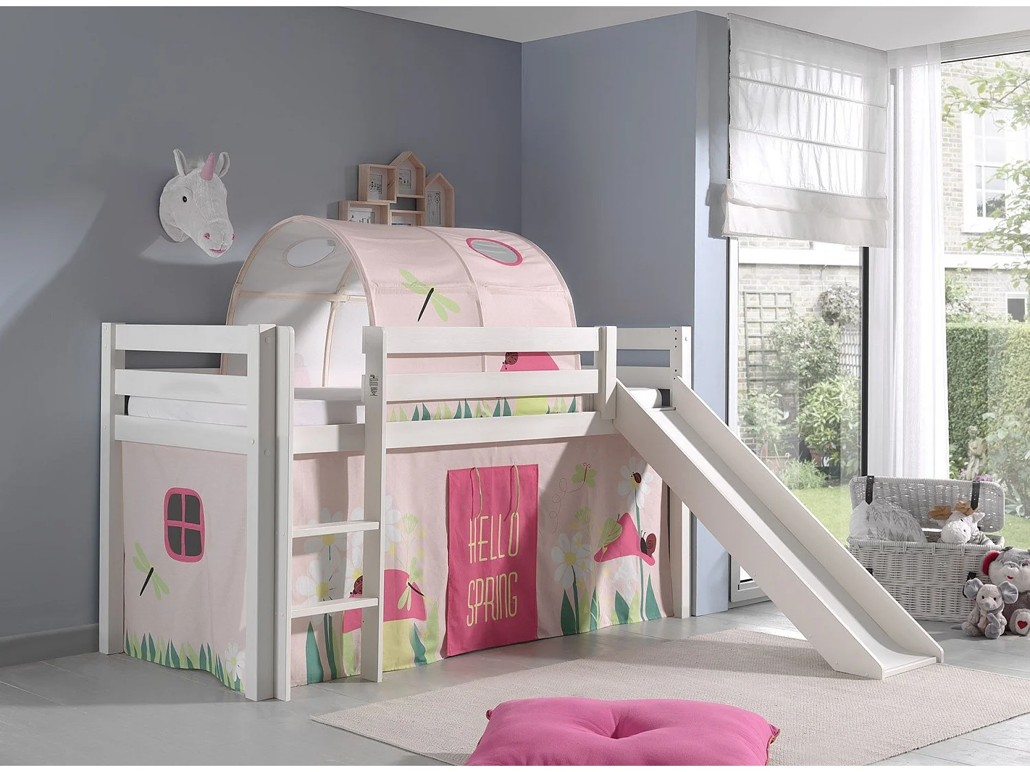 Glijbed 90x200 cm met tent en veertunnel massief grenen wit Pino