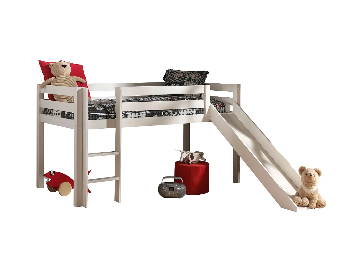 Glijbed 90x200 cm met zwarte piratentent massief grenen wit Pino