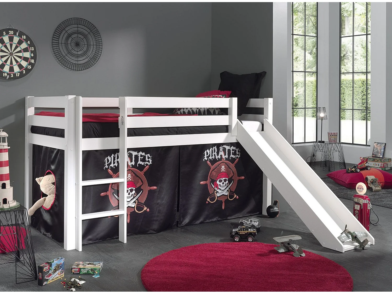 Lit Enfant Avec Toboggan "Pino Pirates II" 90x200cm Blanc