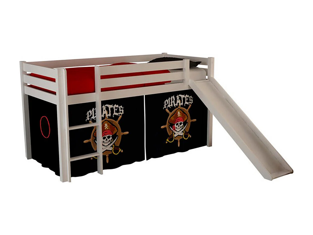 Glijbed 90x200 cm met zwarte piratentent massief grenen wit Pino