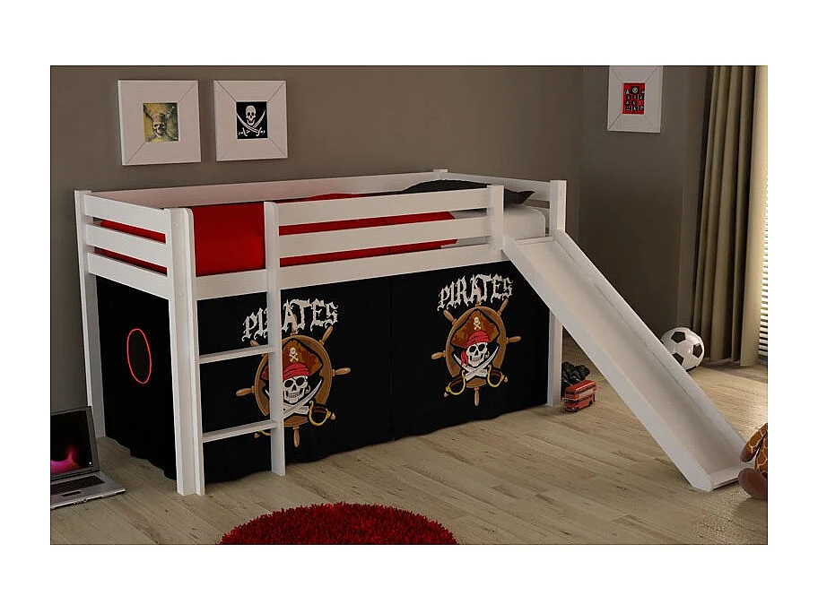 Glijbed 90x200 cm met zwarte piratentent massief grenen wit Pino