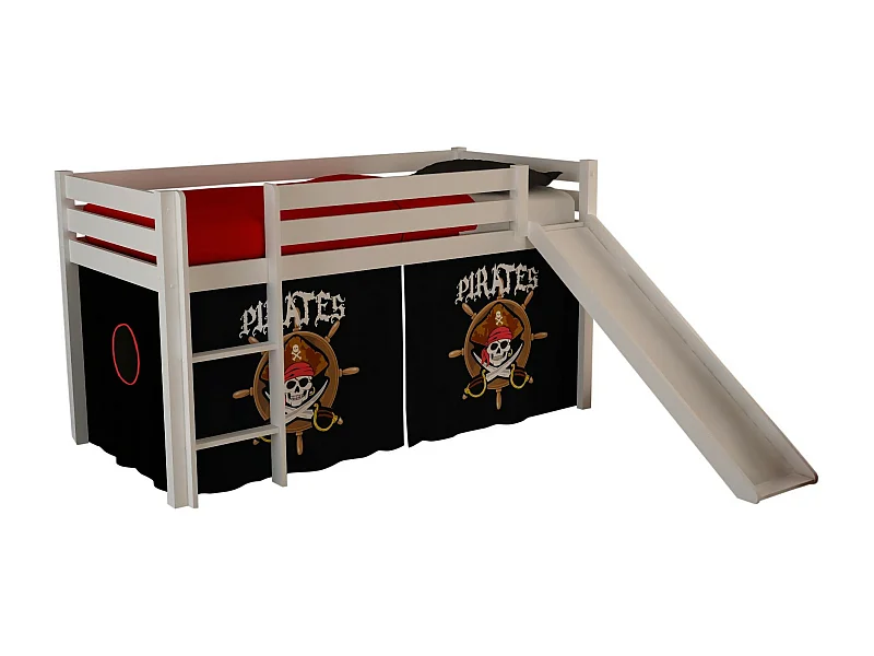 Lit Enfant Avec Toboggan "Pino Pirates II" 90x200cm Blanc