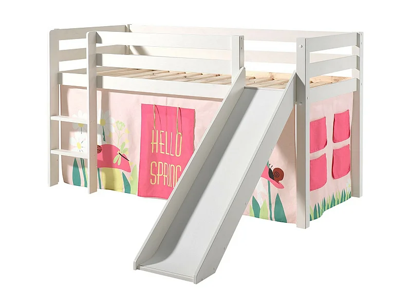 Cama Slide 90x200 cm con tienda de campaña de pino macizo blanco Pino