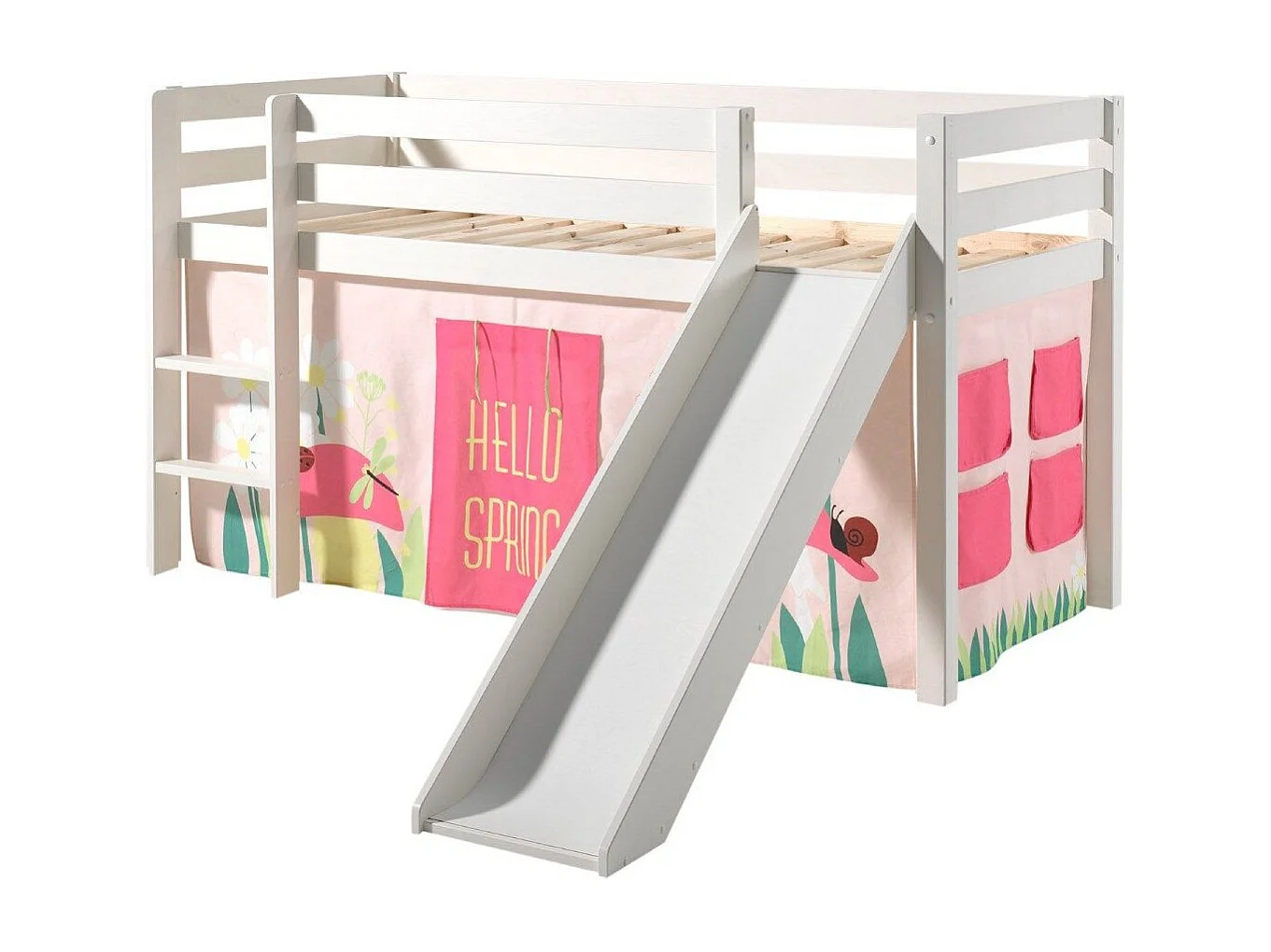 Lit Enfant Avec Toboggan "Pino Spring" 90x200cm Blanc