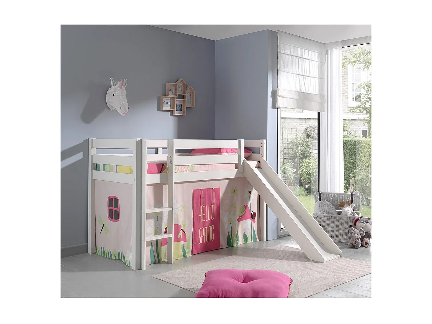 Lit Enfant Avec Toboggan "Pino Spring" 90x200cm Blanc