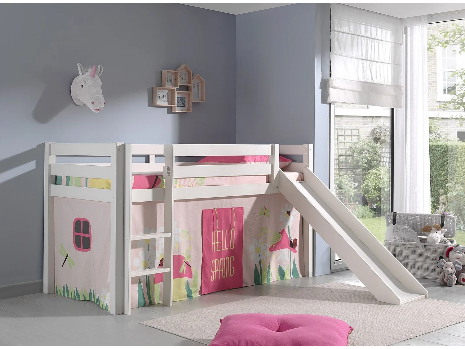 Lit Enfant Avec Toboggan "Pino Spring" 90x200cm Blanc