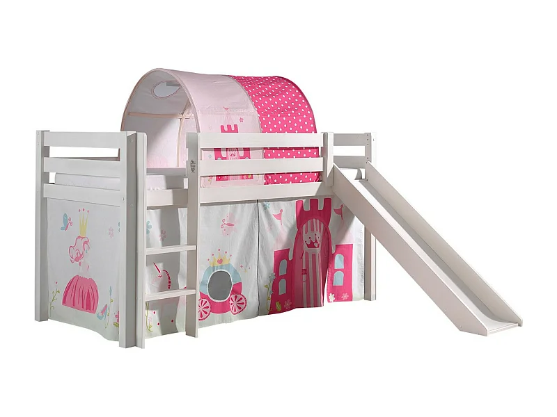 Glijbed 90x200 cm met tent en tunnel prinses massief grenen wit Pino