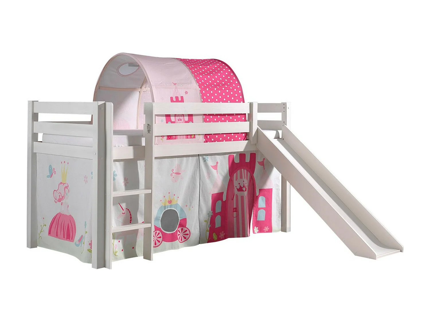 Glijbed 90x200 cm met tent en tunnel prinses massief grenen wit Pino