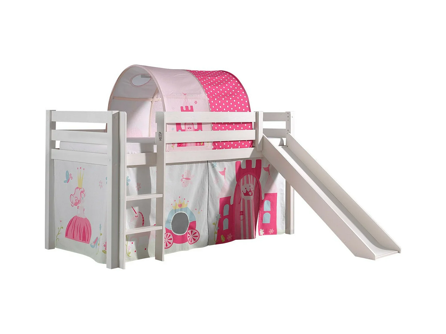 Pack - Lit Enfant, Toboggan, Tente & Tunnel "Pino Princesse" Blanc