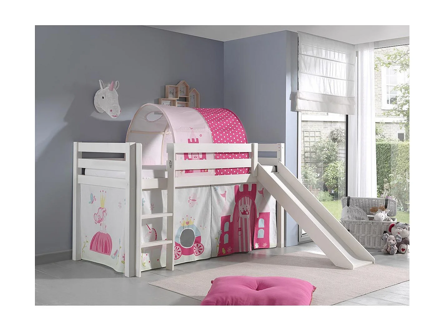 Pack - Lit Enfant, Toboggan, Tente & Tunnel "Pino Princesse" Blanc