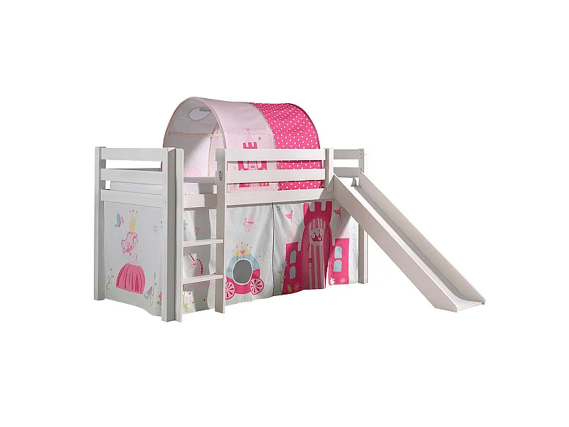 Glijbed 90x200 cm met tent en tunnel prinses massief grenen wit Pino