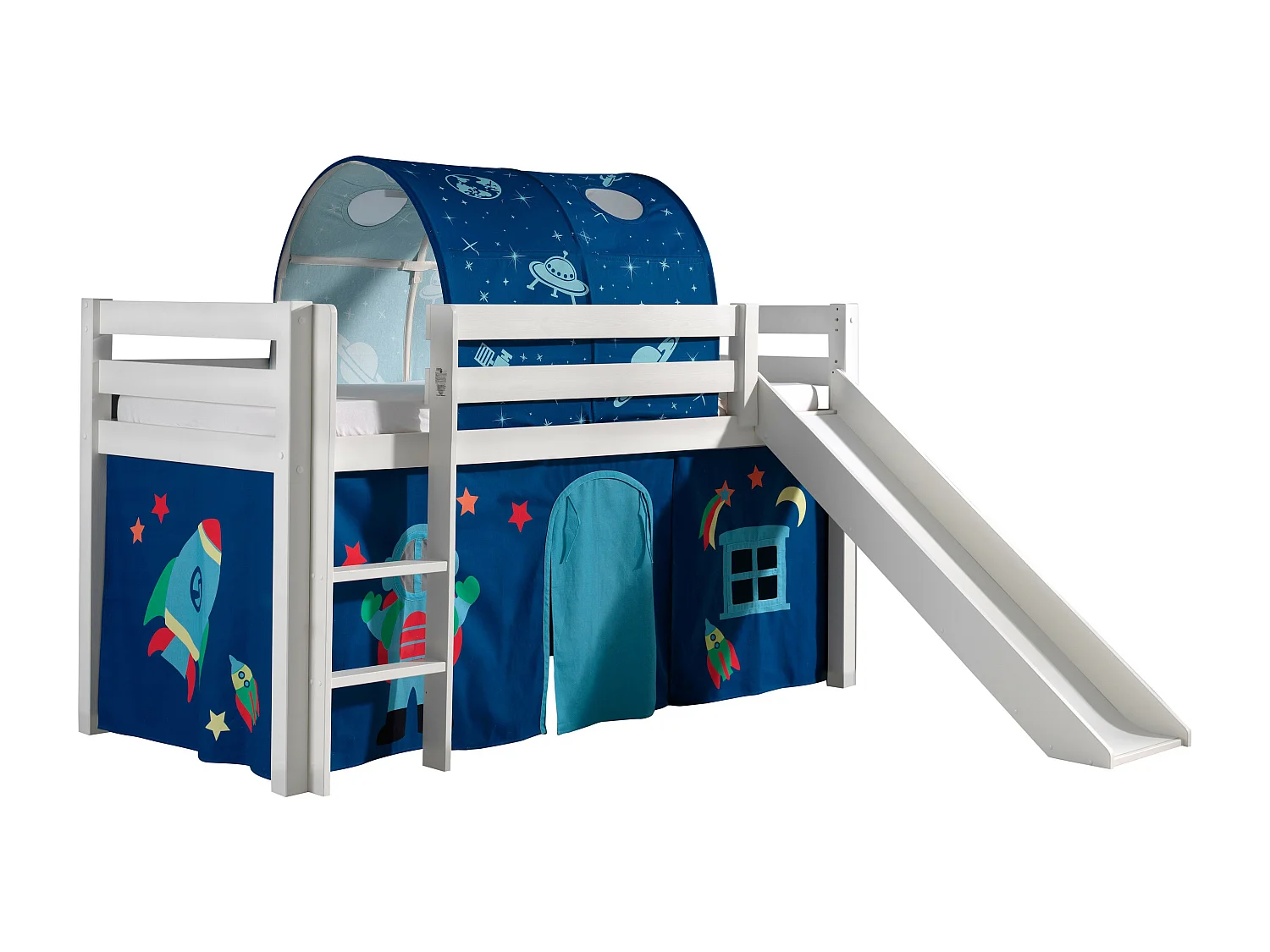 Cama slide 90x200 cm con tienda y túnel astra pino macizo blanco Pino