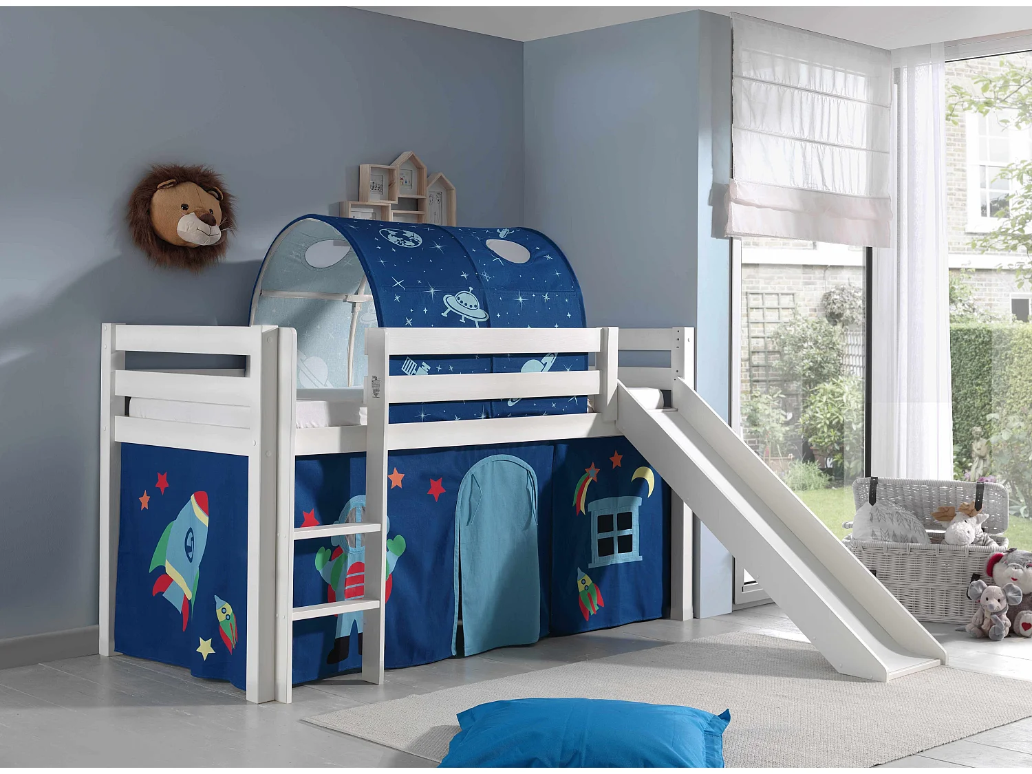 Cama slide 90x200 cm con tienda y túnel astra pino macizo blanco Pino