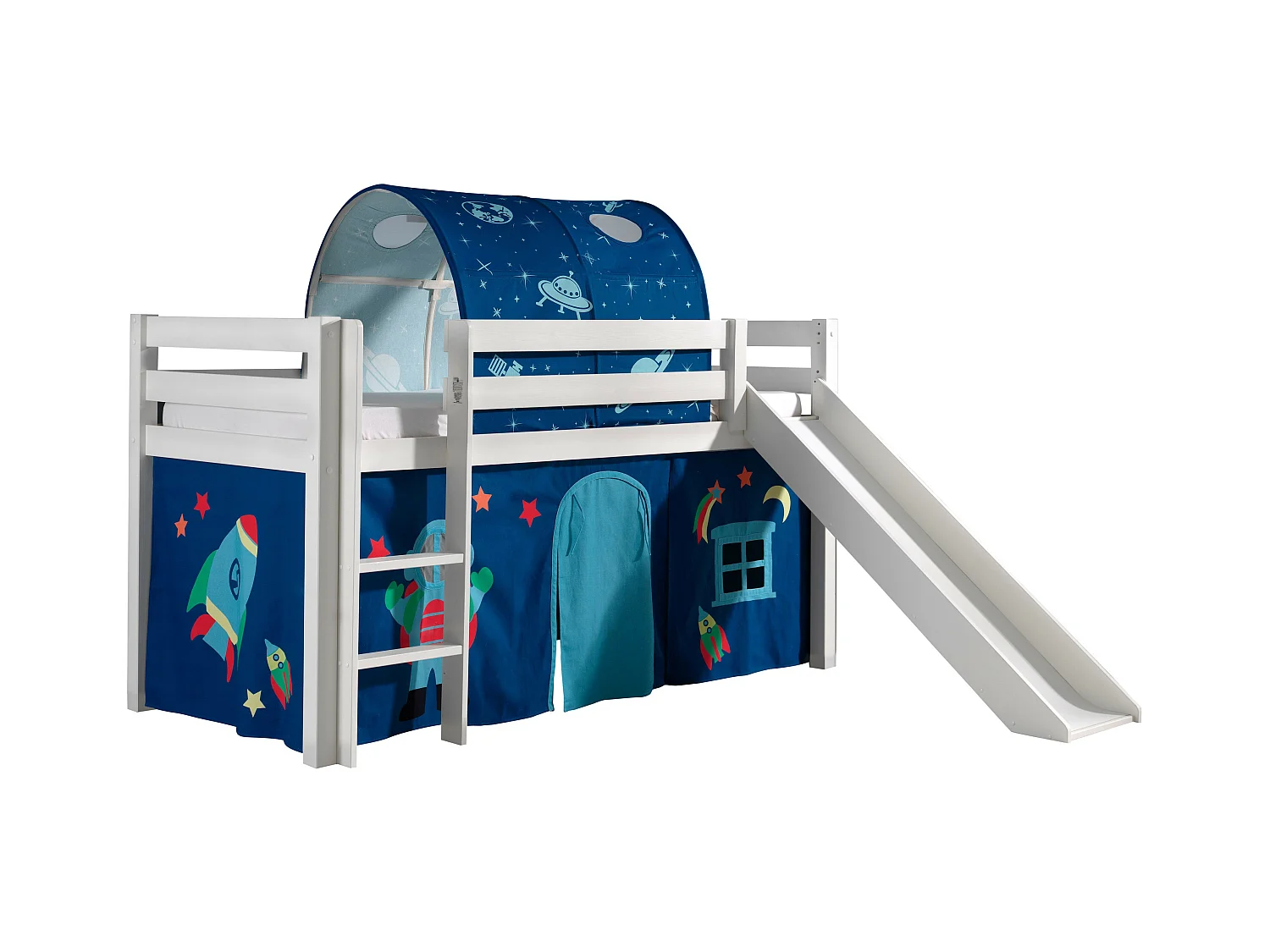 Pack - Lit Enfant, Toboggan, Tente & Tunnel "Pino Astronaute II" Blanc