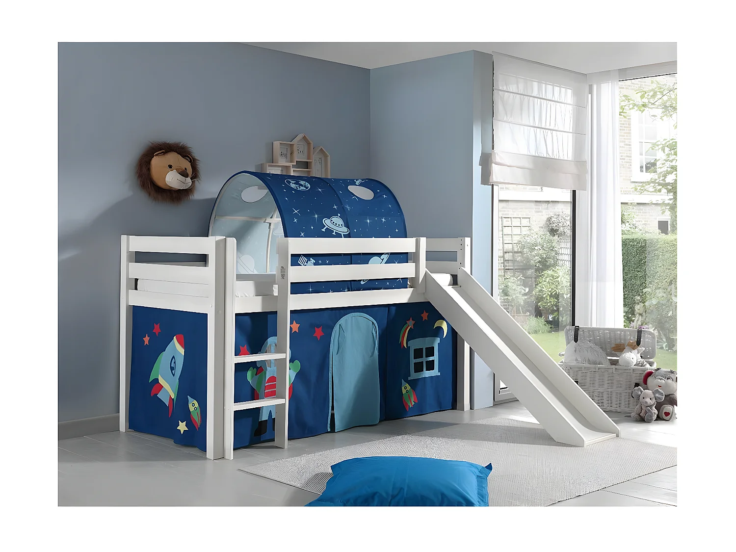 Pack - Lit Enfant, Toboggan, Tente & Tunnel "Pino Astronaute II" Blanc