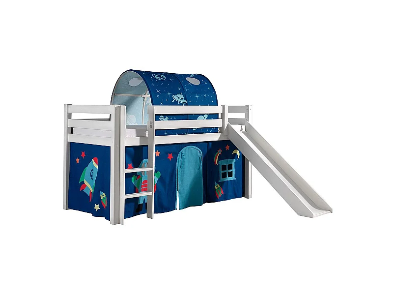 Glijbed 90x200 cm met tent en tunnel astra massief grenen wit Pino