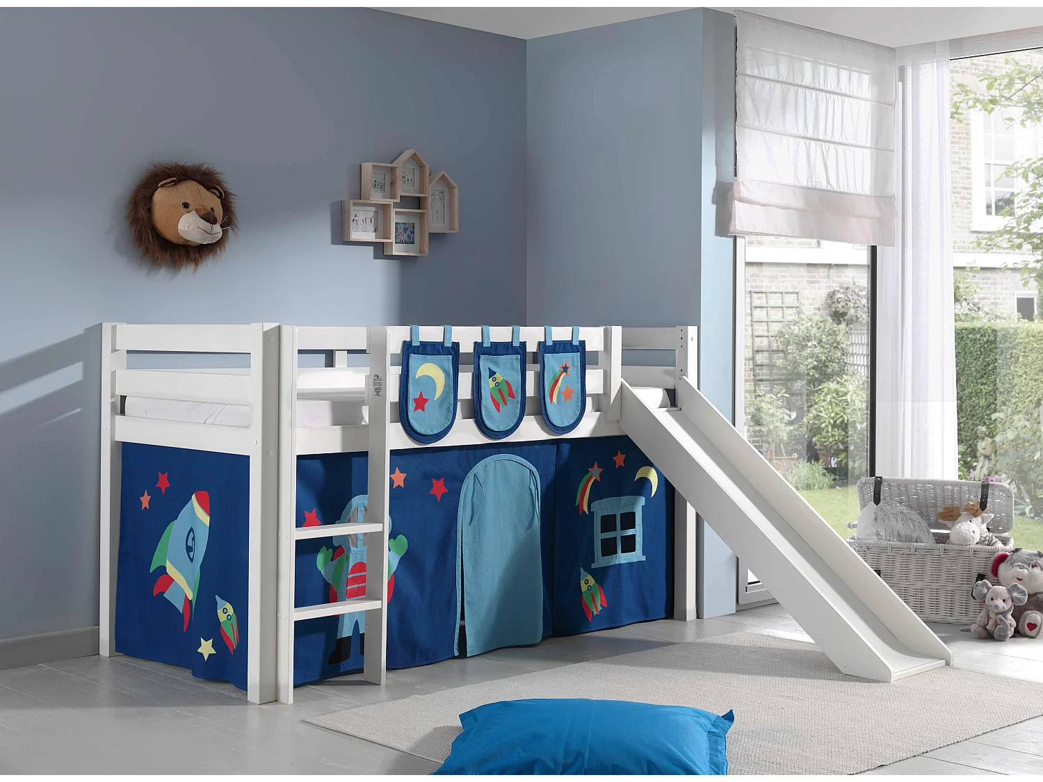 Pack - Lit Enfant Toboggan, Tente & 3 Pochettes "Pino Astronaute II" Blanc