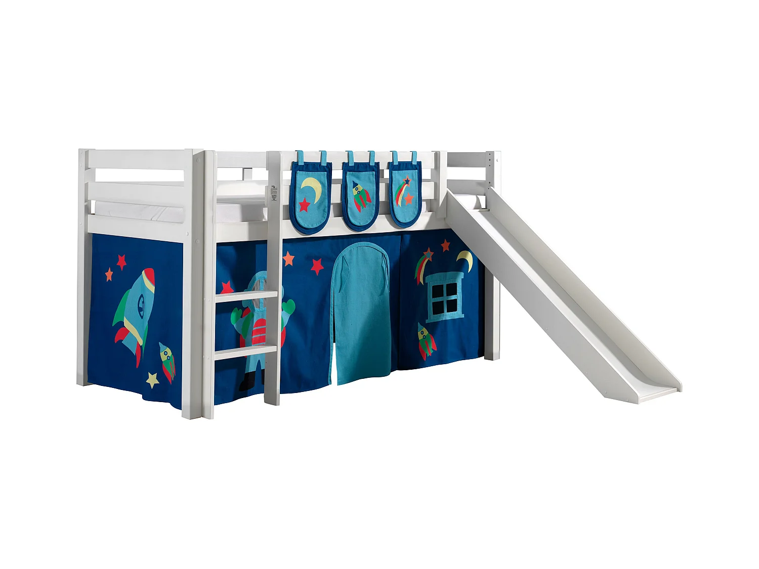 Pack - Lit Enfant Toboggan, Tente & 3 Pochettes "Pino Astronaute II" Blanc