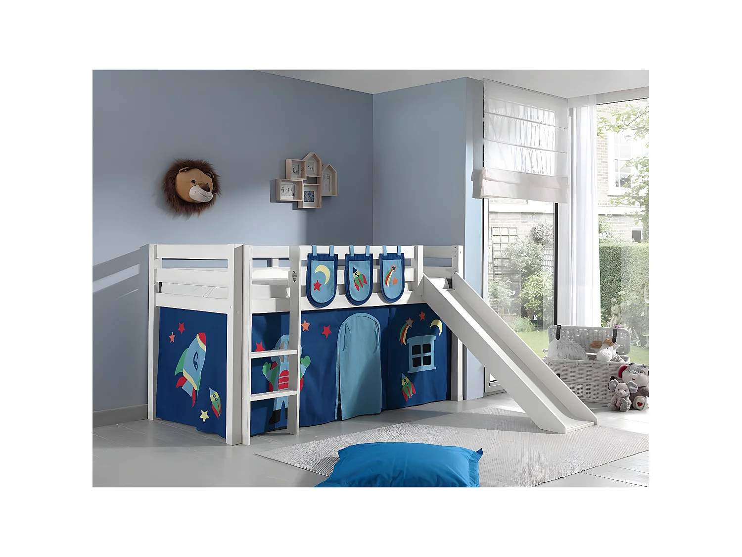 Pack - Lit Enfant Toboggan, Tente & 3 Pochettes "Pino Astronaute II" Blanc